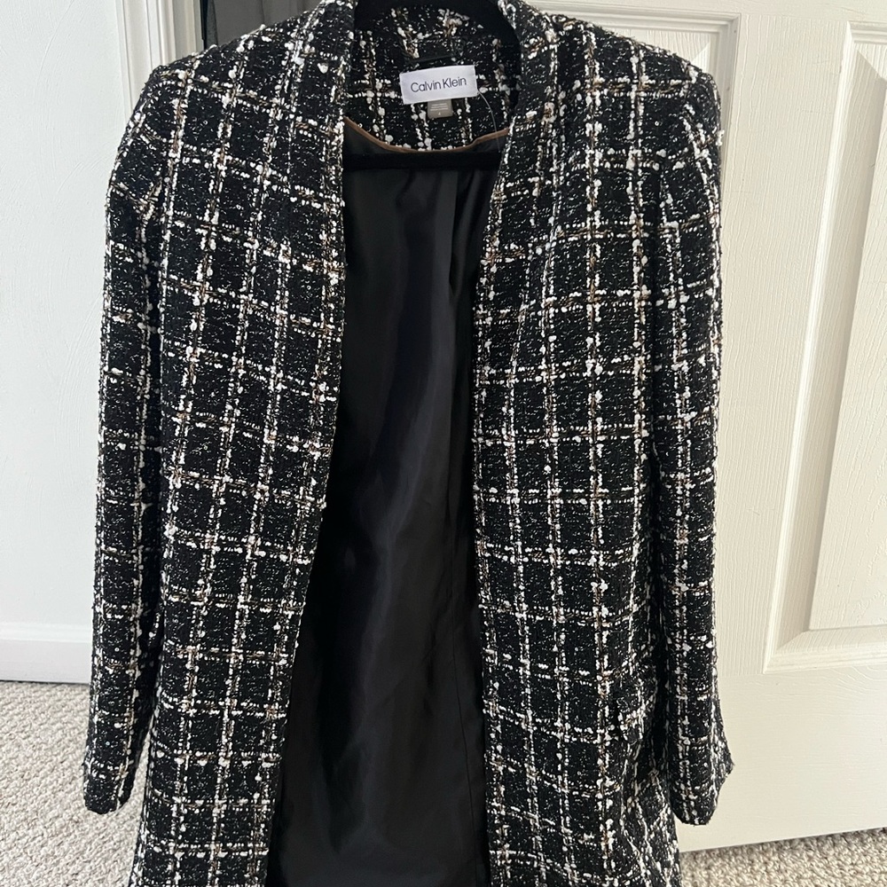 Calvin Klein Black and White Blazer Timeless Checkered Design